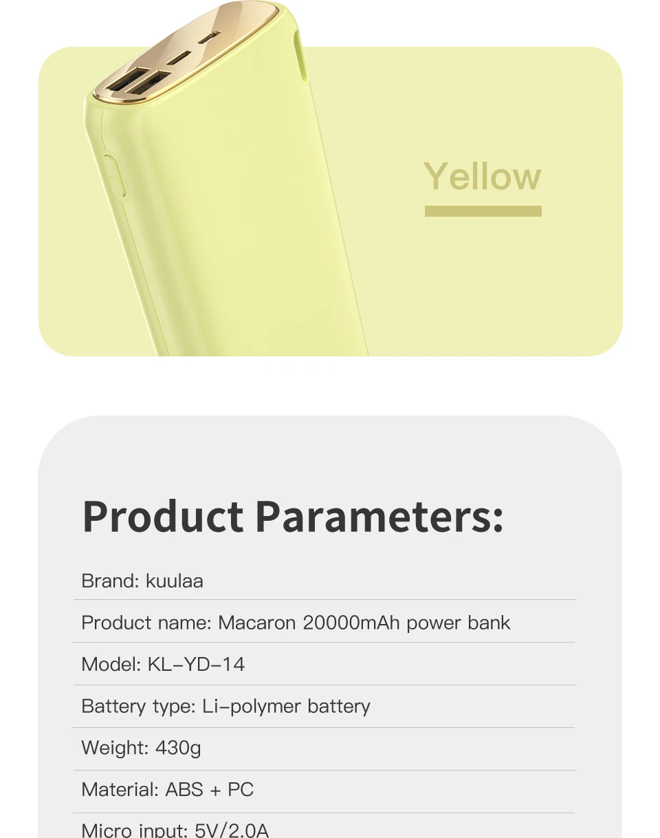 KUULAA Power Bank 20000mAh Portable Charging Poverbank Mobile Phone External Battery Charger Powerbank 20000 mAh for Xiaomi Mi power bank 30000mah