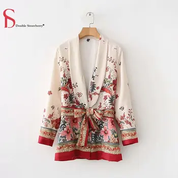 

DOUBLE STRAWBERRY Autumn and Spring Floral Print Long Sleeve Lapel Neck Women Streetwear Loose Blazers Suit Jacket with blet