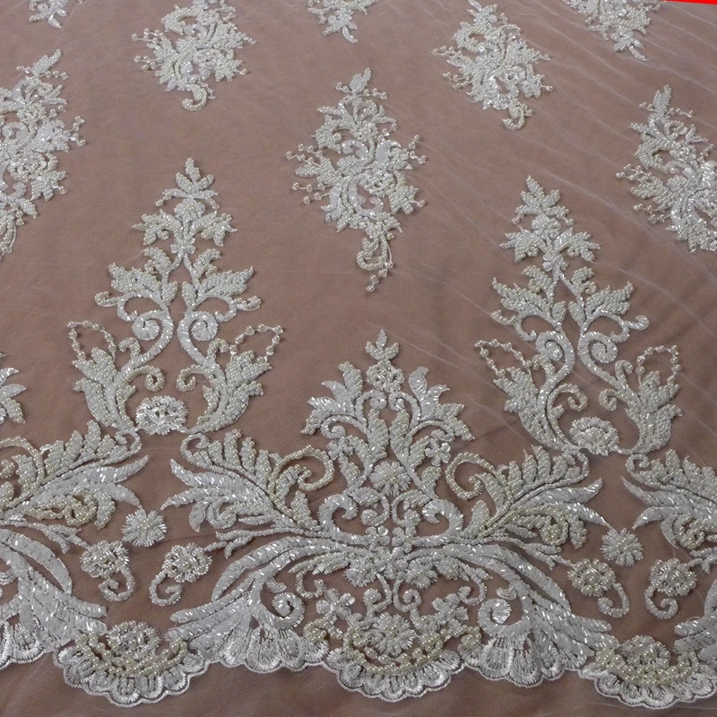 Ivory La Belleza бисером кружевной ткани, золото фиолетовый цвета слоновой кости черный тяжелый ручной работы новое платье аксессуары 1 ярд - Цвет: Ivory