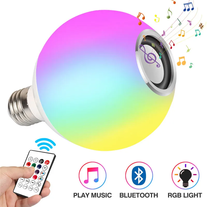 Умный E27 RGB белый Bluetooth динамик светодиодный светильник с лампочкой музыка воспроизведение с регулируемой яркостью беспроводной светодиодный светильник с 24 клавишами дистанционного управления