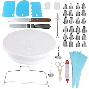 

40Pcs Cake Decorating Tools Plastic Cake Turntable Kit Dough Knife Icing Pastry Bags Fondant Tool Baking accessories cake stand
