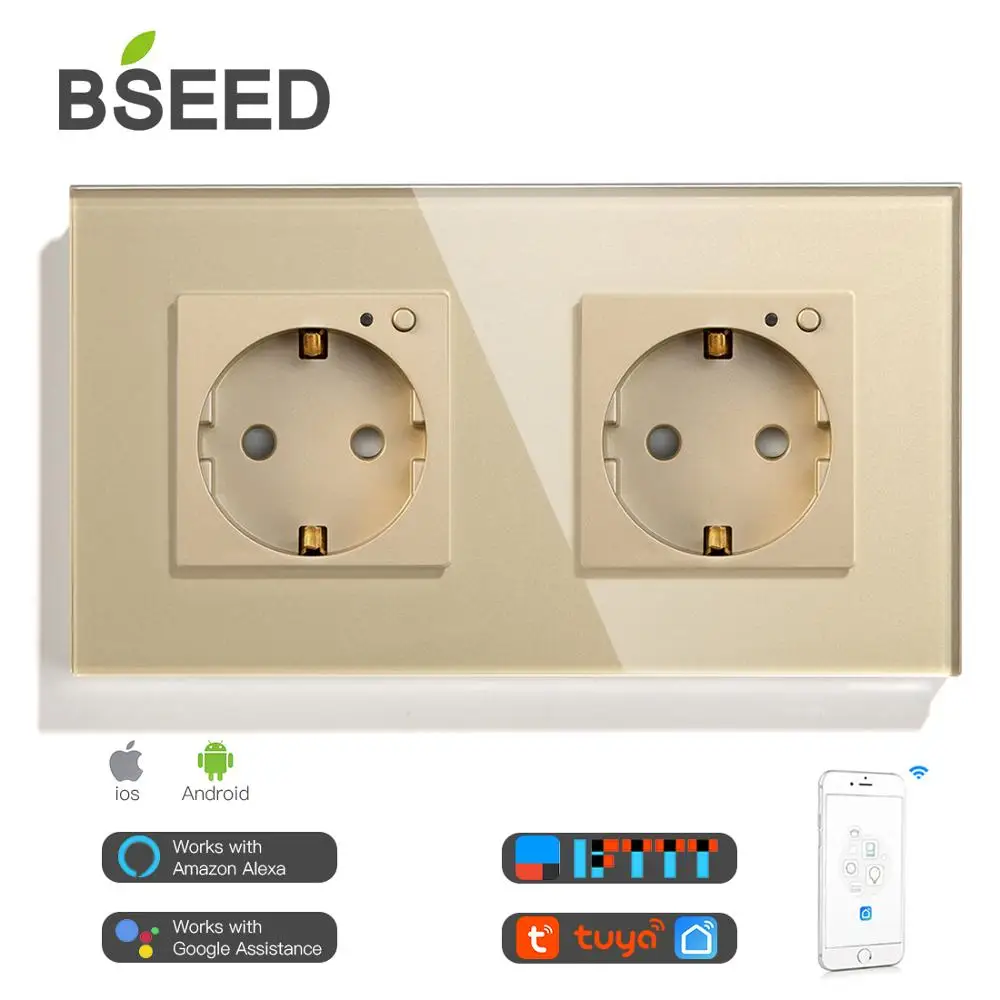 BSEED умная Wifi двойная розетка стандарт ЕС работает с Tuya настенная белая черная
