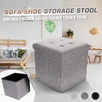 

15'' Multifunctional Foldable Ottoman Storage Stool Fabric Footstool Storage Box Small Sofa Chair Box Home Organizers Box