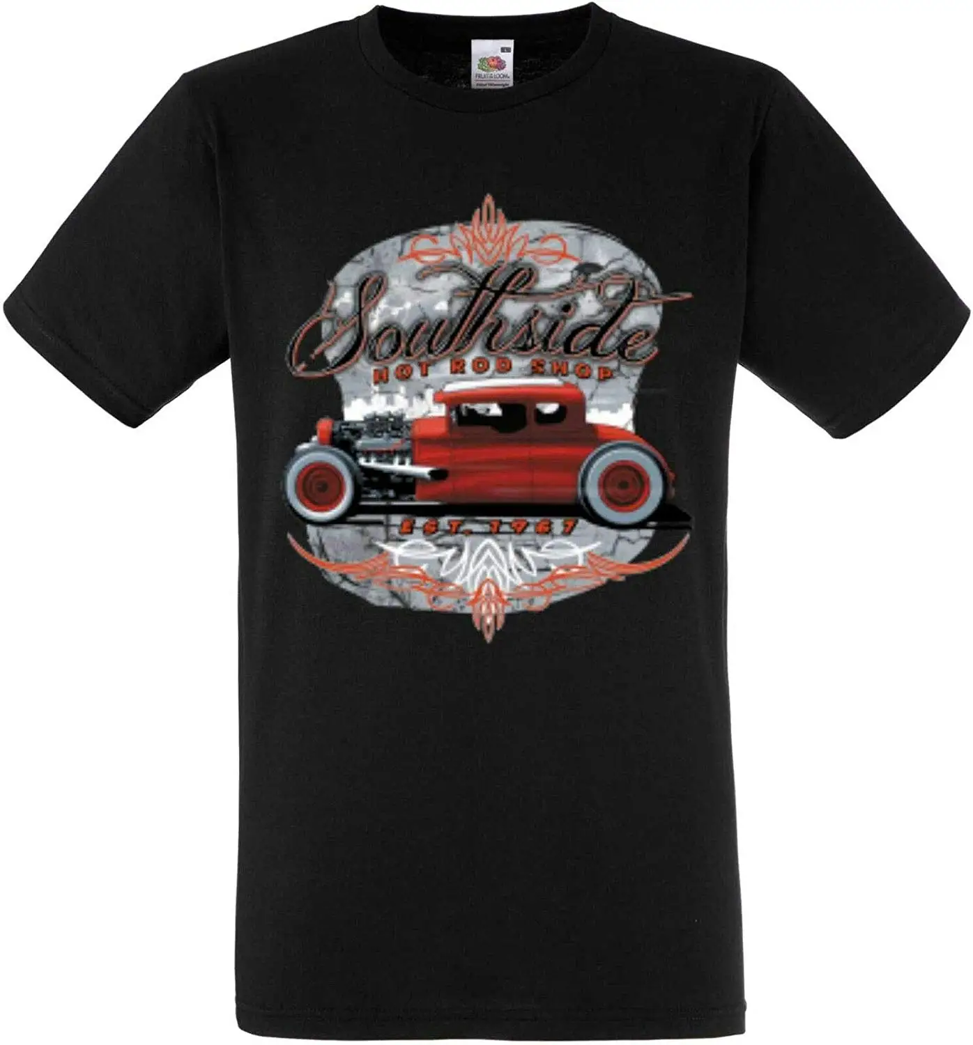Футболка в черном автомобиле V8 Hot Rod-&amp ❐ стиль мотив модель southside Унисекс