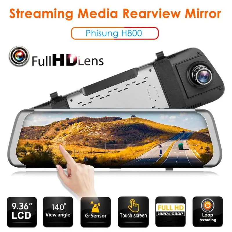 Phisung H800 Full HD 1080P Автомобильный видеорегистратор Камера 9,36 дюймов зеркало заднего вида Dashcam