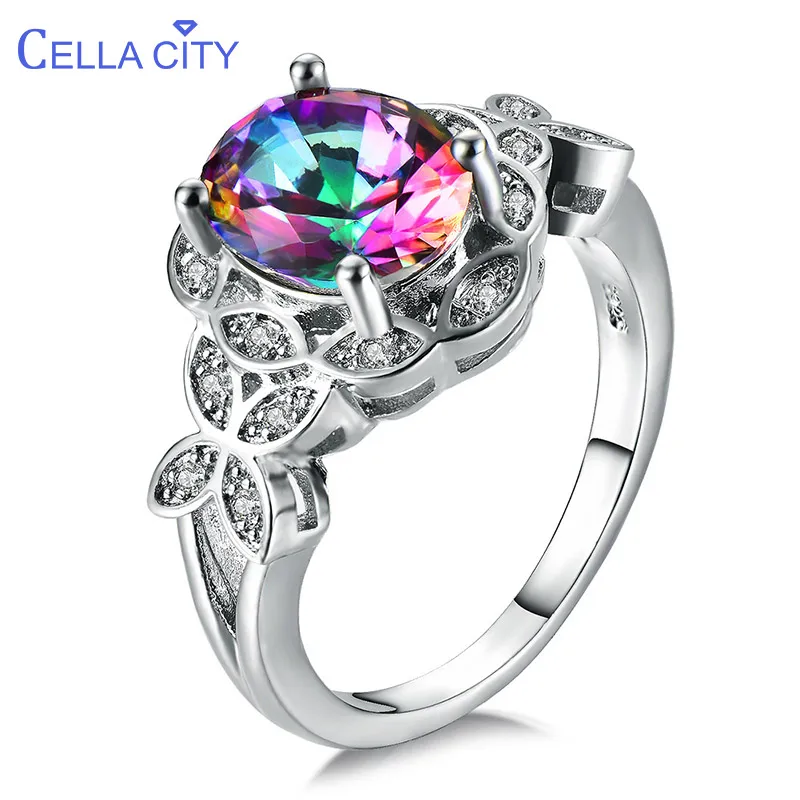 Cellacity Femminile Ovale Topazio Anello In Argento 925 Per Le Donne Gioielleria Raffinata 10*8 Millimetri Pietre Preziose Di Modo Anelli Di Fidanzame