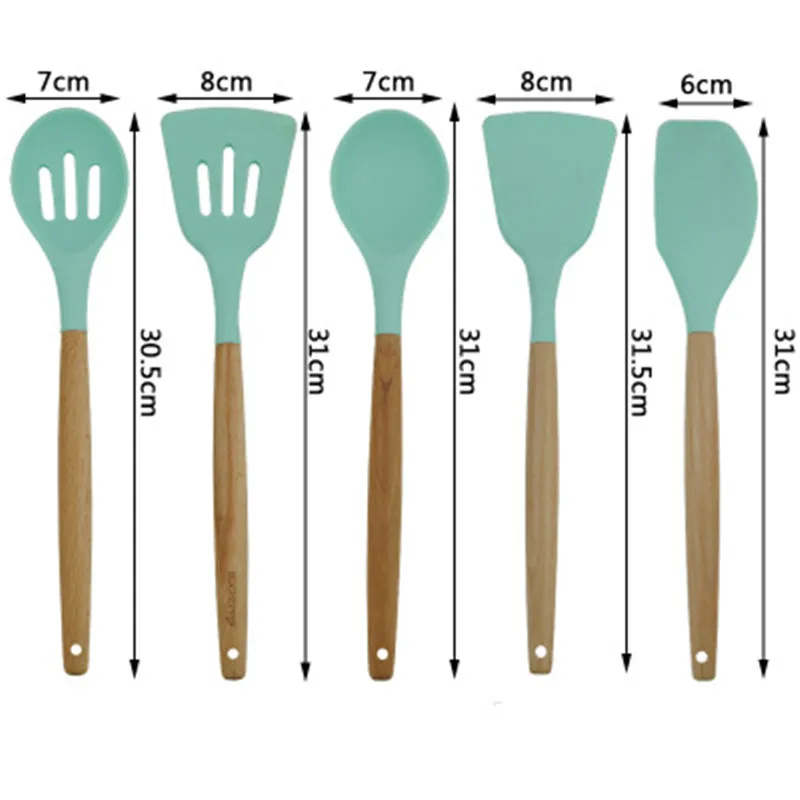 Nordic Style Silicone Kitchen Utensils Set Nonstick Spatula Cooking Utensil Tong Ladle Turner Cooking Gadget Cooking Baking Tool