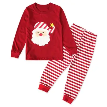 

Boys Girls Pajamas Set Sleepwear Popular Polyester Warm Long Sleeve Daily Leisure Santa Claus Tops Stripe Pants Suit