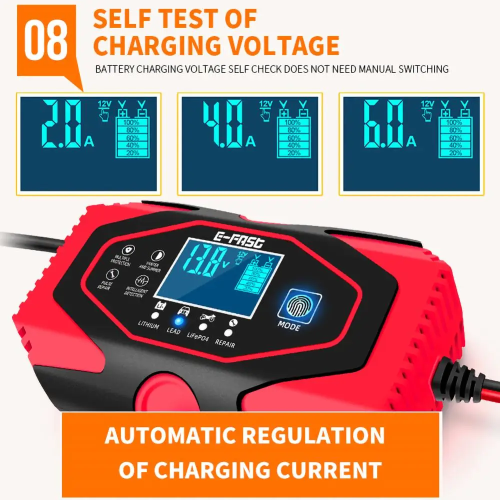 

Car Battery Charger 12V/6A - 24V/3A Touch Screen Repair LCD Battery Charger For Car Motorcycle Lead Acid Battery Agm Gel Wet