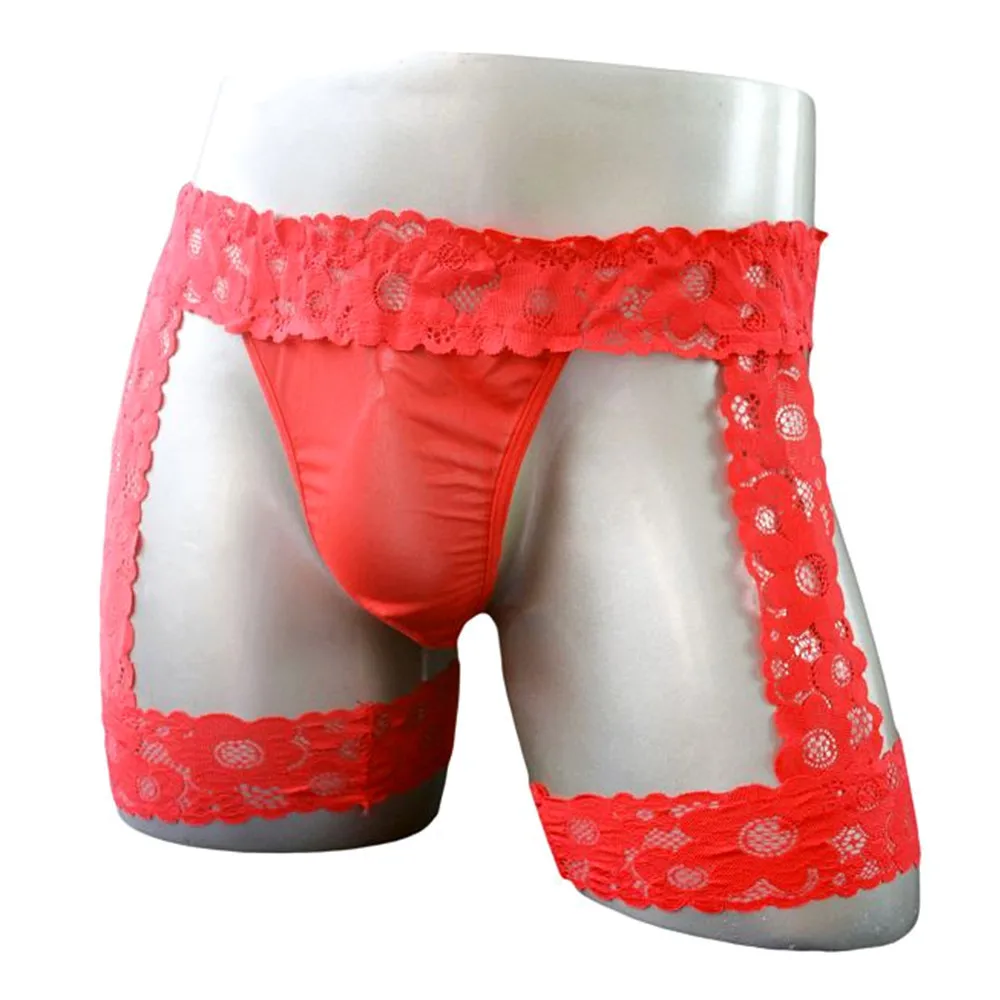 

2020 G String Sissy New Male Lace Leg T Pant Men Sexy T-back Thongs Underwear Funny Role Play Jockstrap Bikini Panties