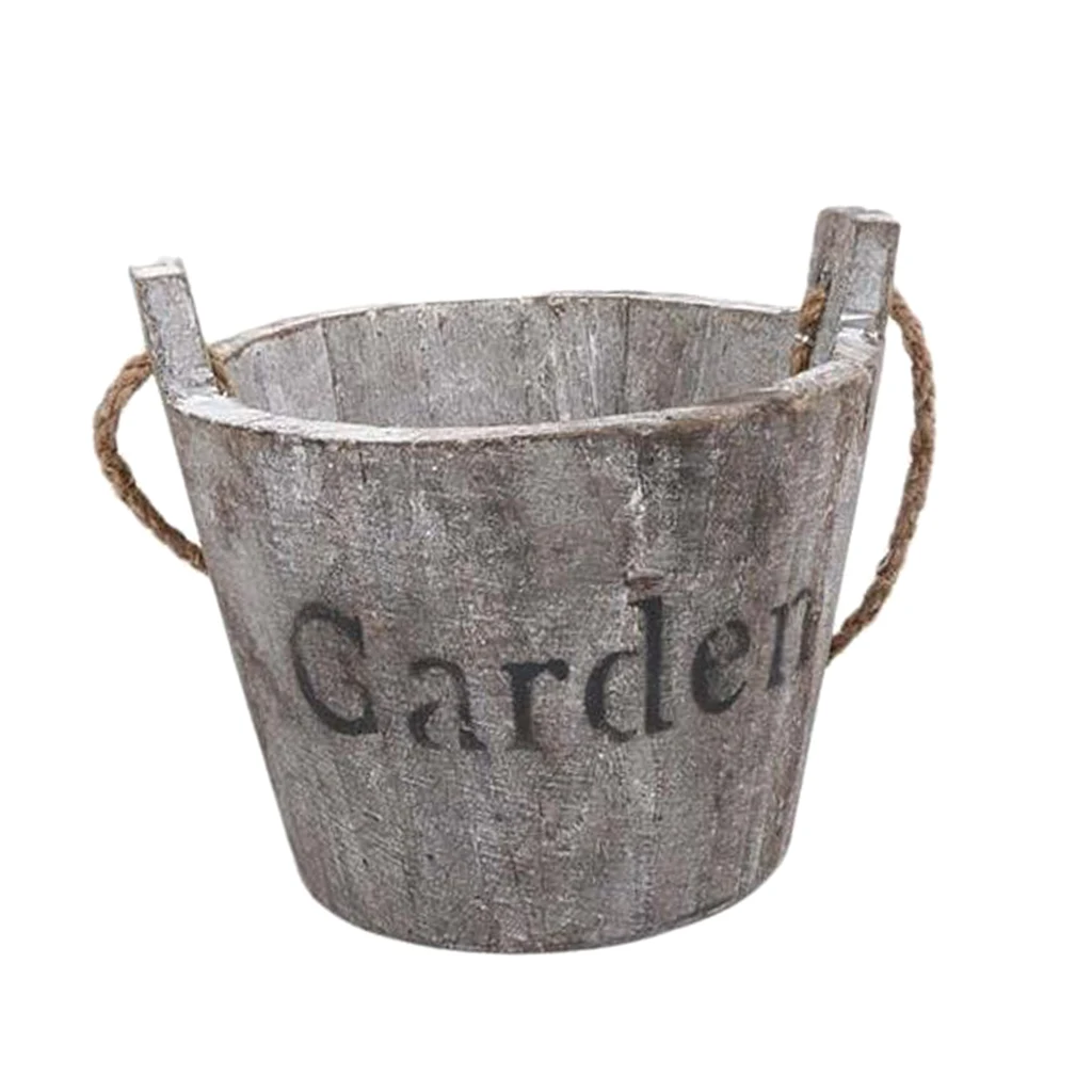 Rustic Wooden Succulent Pots Planters Flowers Buckets Wood Barrel Planter Garden Patio Outdoor Landscape Flower Pot Holder