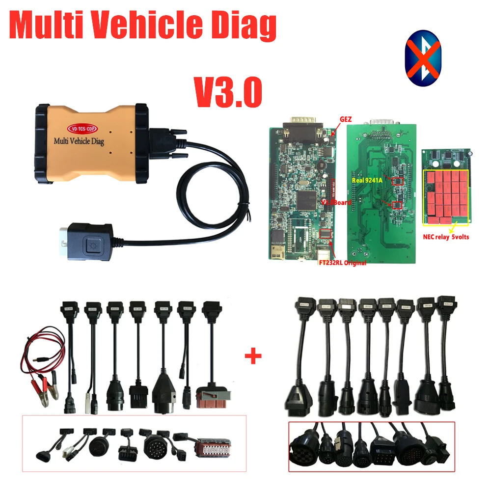 Лучшее соответствие 8 автомобильных кабелей+ 8 грузовых кабелей TCS C-D-P с Bluetooth Vci 3,0 pcb 2016R0 keygen MVD OBD2 диагностический инструмент сканер - Цвет: without bluetooth