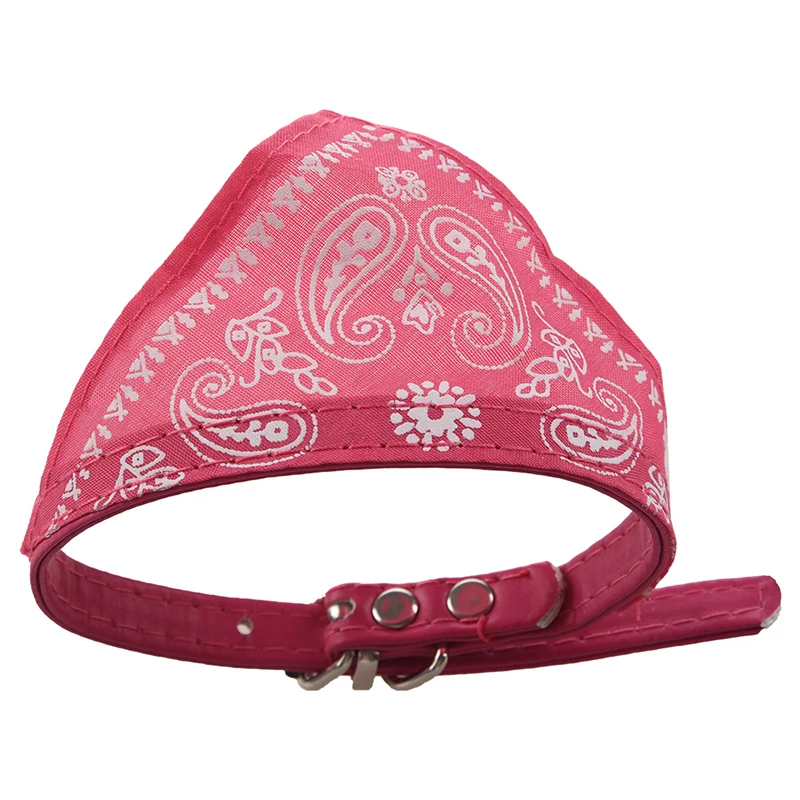 Розовый кожаный воротник банданы Регулируемый шарф для собак кошек домашних животных S