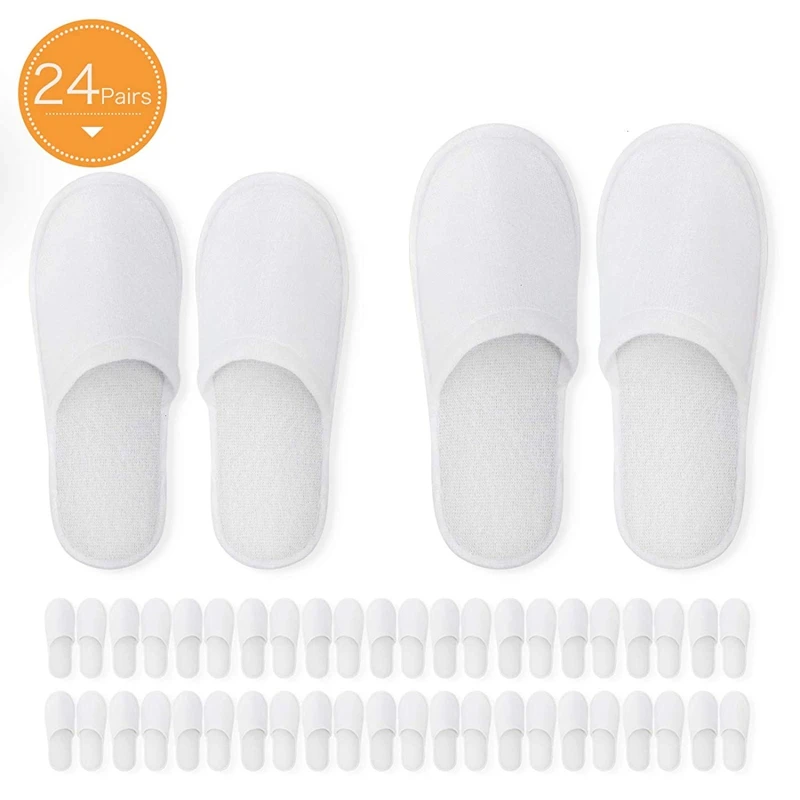 JHD-Disposable Slippers,24 Pairs Closed Toe Disposable Slippers Fit Size for Men and Women for Hotel, Spa Guest Used,(White