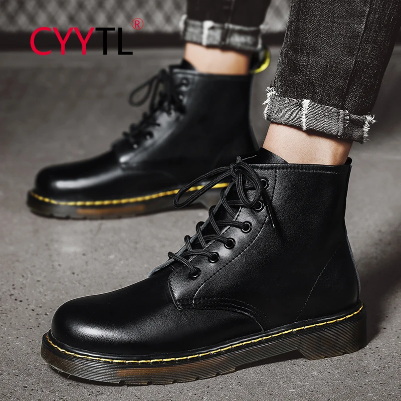 

CYYTL High Quality Genuine Men Women Boots Casual Ankle Warm Winter Fur Shoes Combat Lace Up Cowboy Dress 8 Holes Botas De Mujer