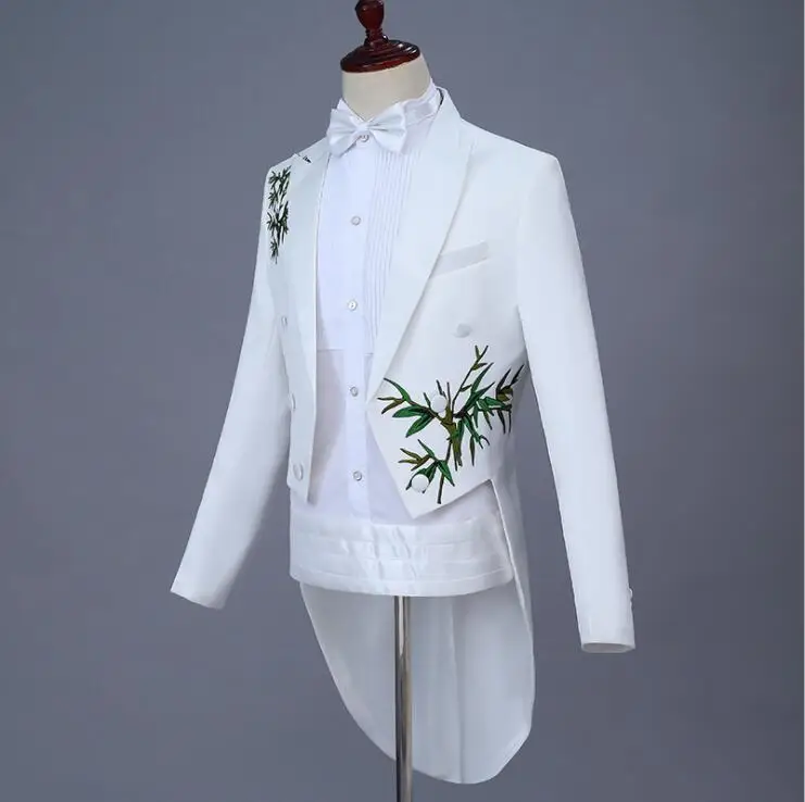 Bamboo embroidery Blazer men Tuxedo suit set pants mens wedding suits singer stage smoking para hombre clothing formal dress