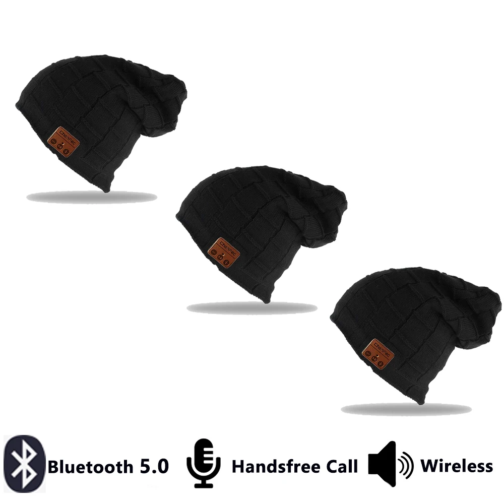Bluetooth Beanie Bluetooth 5,0 HD стерео Beanie головной убор зима HatChristmas день рождения музыка подарки для мужчин и женщин Bluetooth шапка - Цвет: 3 pieces in black