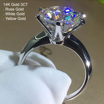 

14K White Gold 3 Carat Moissanite Diamond Ring Women Round Classic Trendy Wedding Party Engagement Anniversary Ring 3 Ct D Color