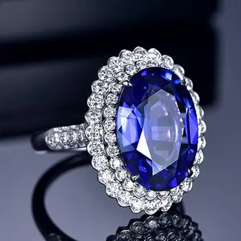

Big sapphire gemstones diamonds Rings for women blue crystal white gold color luxury jewelry argent bijoux bague party gifts