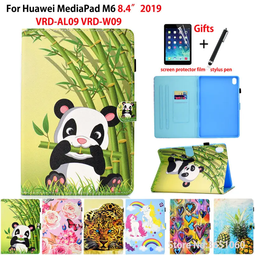 Чехол для huawei Mediapad M6 8," VRD-AL09 VRD-W09 Smart Cover Funda Tablet Fashion panda PU кожаный чехол-подставка+ подарок
