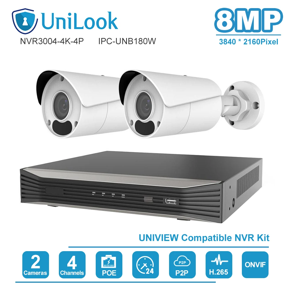 4K разрешение 4CH POE NVR комплект Plug & Play 4 канальная камера безопасности системы 2 шт 8MP