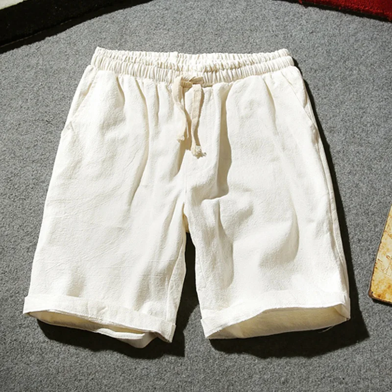 Newly Mens Summer Shorts Cotton Linen Solid Drawstrings Waist Short Pants Casual FIF66