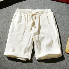Newly Mens Summer Shorts Cotton Linen Solid Drawstrings Waist Short Pants Casual FIF66
