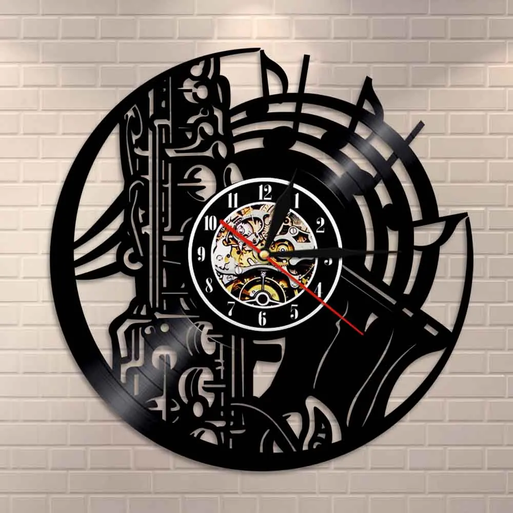 Günstig Saxophon Musik Orchester Sound Symphonie Messing Vinyl Record Uhr Musical Wand Kunst Wohnkultur Wanduhr Jazz Musik Geschenk