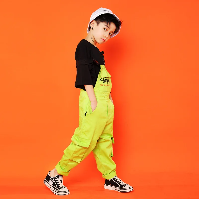 Kid Hip Hop Clothing Black Casual T Shirt Tops Loose Bib Pants for Girls Boys Jazz Dance Costumes Ballroom Dancing Clothes Wear