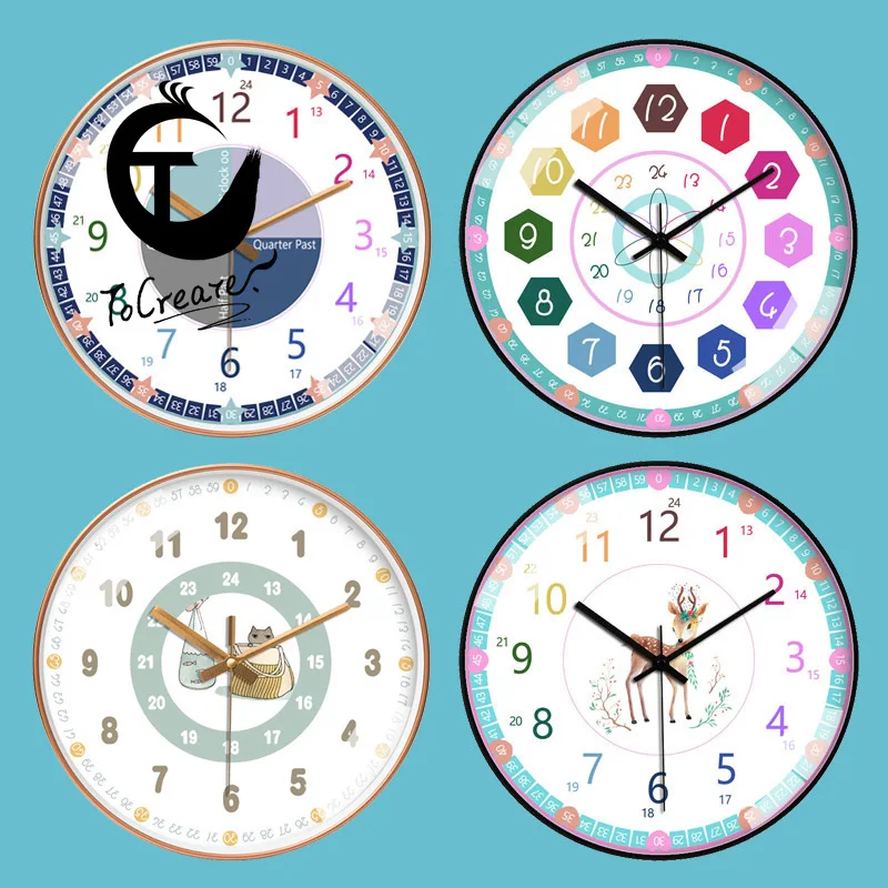 

[12-Inch 30CM] Early Childhood Learning Clock Creative Ultra-Quiet Education Household Classroom Living Schools Recognize Table