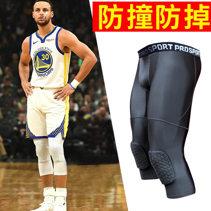 Men's Basketball Padded Tights Pants with Knee Pads for Men 3/4 Compression  Tights Leggings Girdle Training