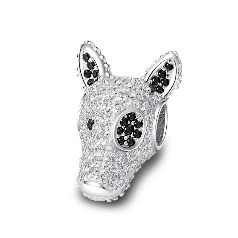 Бусина-Шарм Собака из серебра 100% пробы с прозрачным кубическим цирконием |