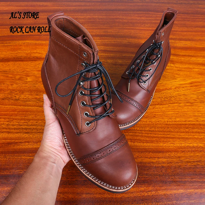 Mens leather boots XW400 RockCanRoll Handmade Goodyear Welted Durable Italian Cowhide Boot Size 35-52