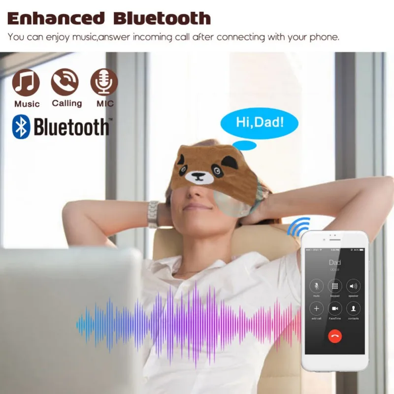 For Bluetooth Headset Animal Headband Sleep Eye Mask Little Bear Hat Help Sleeping Bluetooth Cap