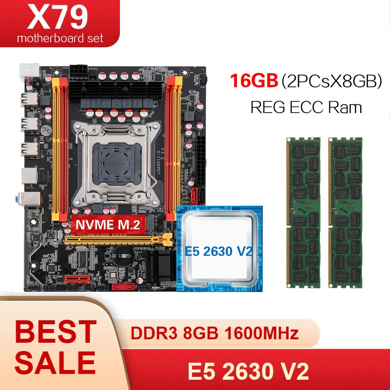 Kllisre X79 материнская плата LGA2011 E5 2630 V2 CPU 2шт x 8 ГБ = 16 DDR3 1600 МГц ECC память|Материнские
