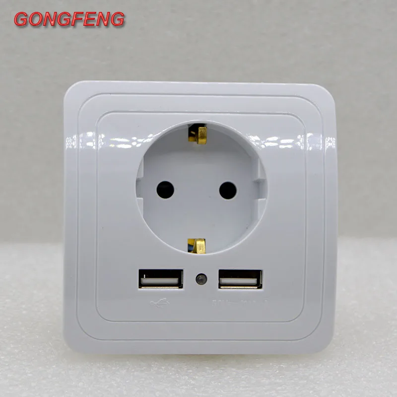 

NEW EU Standard 110~250V 16A Electrical Plug Socket Dual USB 2000mA Port Wall Charger Adapter Power Outlet Panel Special Sale