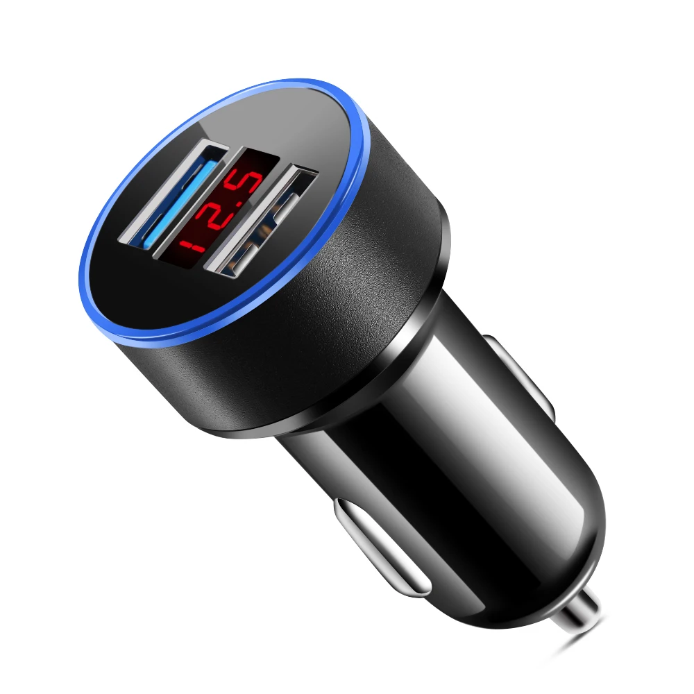 usb micro charger Mini Car Charger For Cigarette Lighter Smart Phone USB Adapter Mobile Phone Charger Dual USB LED Digital Display Fast Charging usb type c car charger Car Chargers