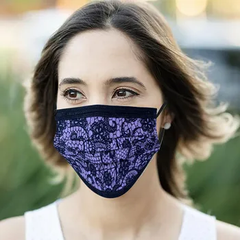

50PCS Floral Lace Disposable Mask For Women Breathable Non-woven Fabric Mask Fashion Adult Face Cover Mascarillas Desechables