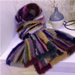 Top Quality Best Sell Winter New Arrival SJ008 Luxury Girl's Real Mink Fur Scarf - Color: multi automatically