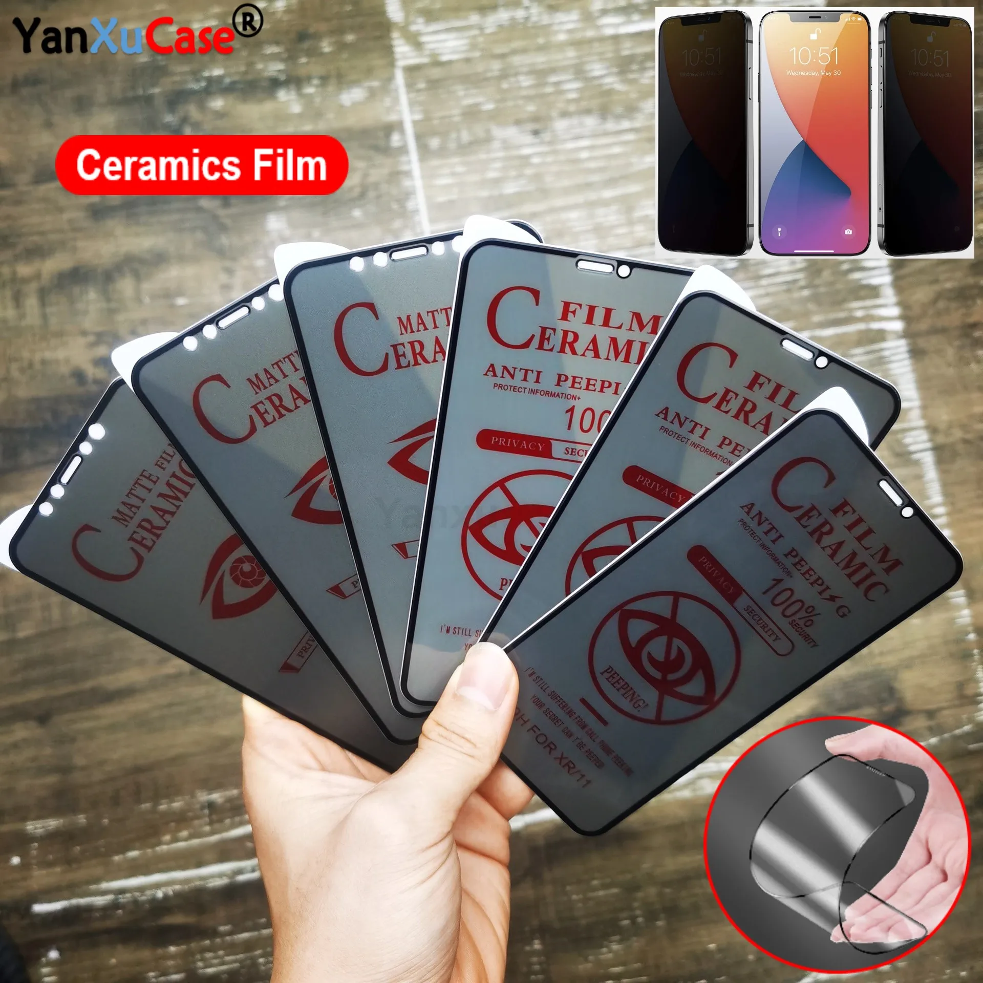 

100Pcs Soft Ceramic Antispy Screen Protector For iPhone 13 12 11 Pro Max 12Pro Mini X XS XR 7 8 Plus SE2 Privacy Protective Film