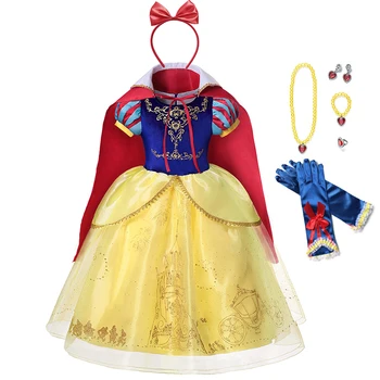 

Girl Princess Snow White Dress with Cloak Kids Cosplay Costume Layers Deluxe Ball Gown Child Holloween Party Birthday Facy Dress