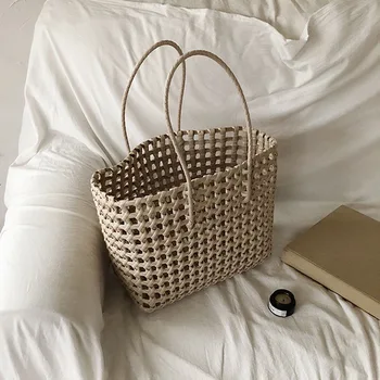 

Casual Rattan Women Handbags Summer Beach Straw Bags Wicker Woven Female Totes Large Capacity Lady Buckets Bag Travel Purse 2020