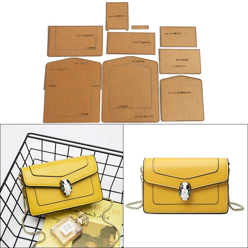 

1 Set Of Handmade Leather Craft Ladies Messenger Shoulder Bag Wallet Sewing Pattern Hard Kraft Paper Stencil Template 19*11*6cm