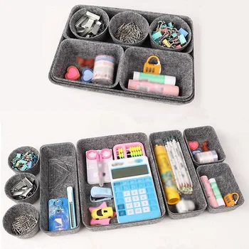 

8PCS Nordic Felt Storage Box Candy Key Storage Basket Folding Drawer Partition Storage Box Desktop Home Office Storage Supplies