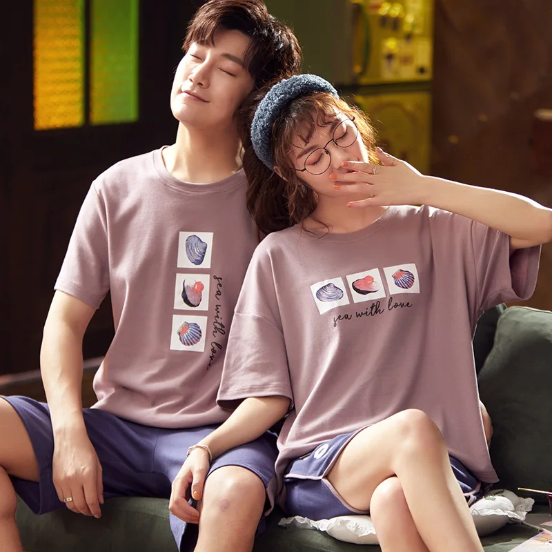 pyjamas women 2020 New Couple's Pajamas Women's Summer Short-Sleeved Cotton Thin Leisure Tops Men's Loose Summer Two Piece Suit