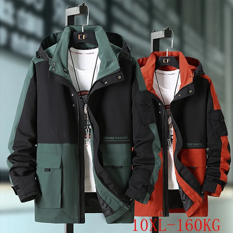 

Autumn New Large Size Hooded Jacket 5XL-10XL Bust 158CM Fashion Large Size Men's Pocket Zipper Loose Casual Hooded Jacket