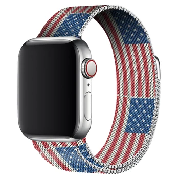

For Apple Watch 40mm Band Milanese Loop Sport Strap 44mm Series 5 Series 4 Flag Print Bracelet For Iwatch Series 1 2 3 4