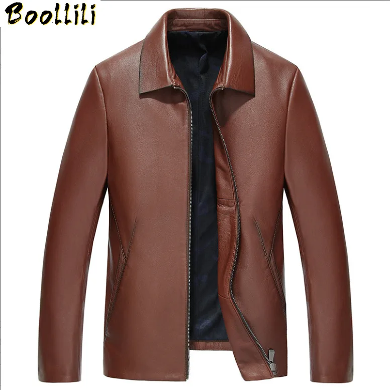 

Boollili Men's Genuine Leather Jacket Cowhide Spring Autumn 100% Real Cow Leather Jackets Slim Chaqueta Cuero Hombre
