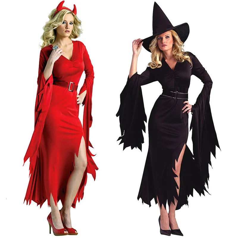 

Halloween Witch Costume Asymmetry Sheath Sideslit with Witch Hat Sash