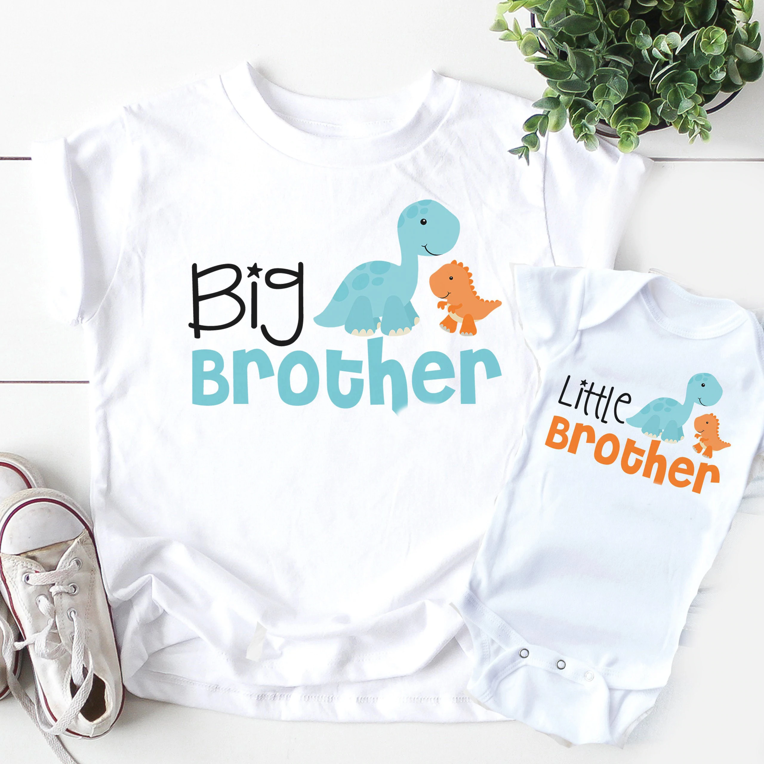 1PC Big Brother Little brother siblings matching Shirts  Personalized  dinosaur tops big brother little brother matching outfits